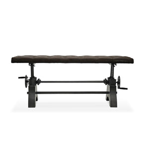 KNOX Adjustable Bench Dining to Bar Height - Iron Base - Brown Leather Seat Bench Rustic Deco