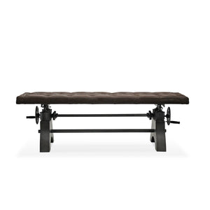 KNOX Adjustable Bench Dining to Bar Height - Iron Base - Brown Leather Seat Bench Rustic Deco