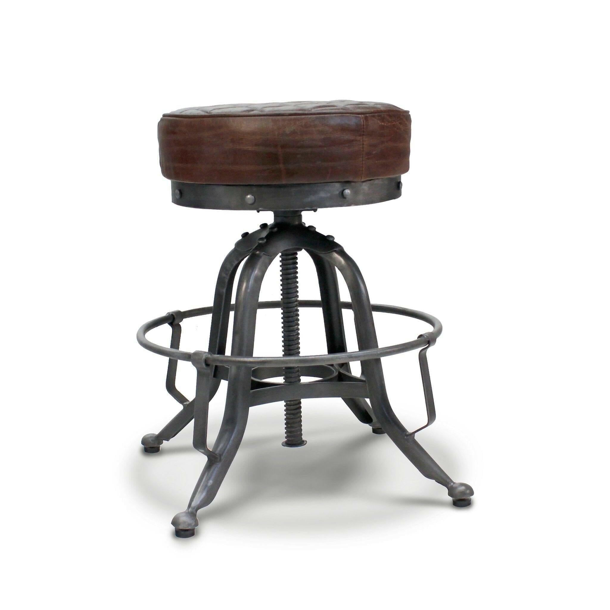 Adjustable Bar Stool Steel Base Leather Seat Vintage