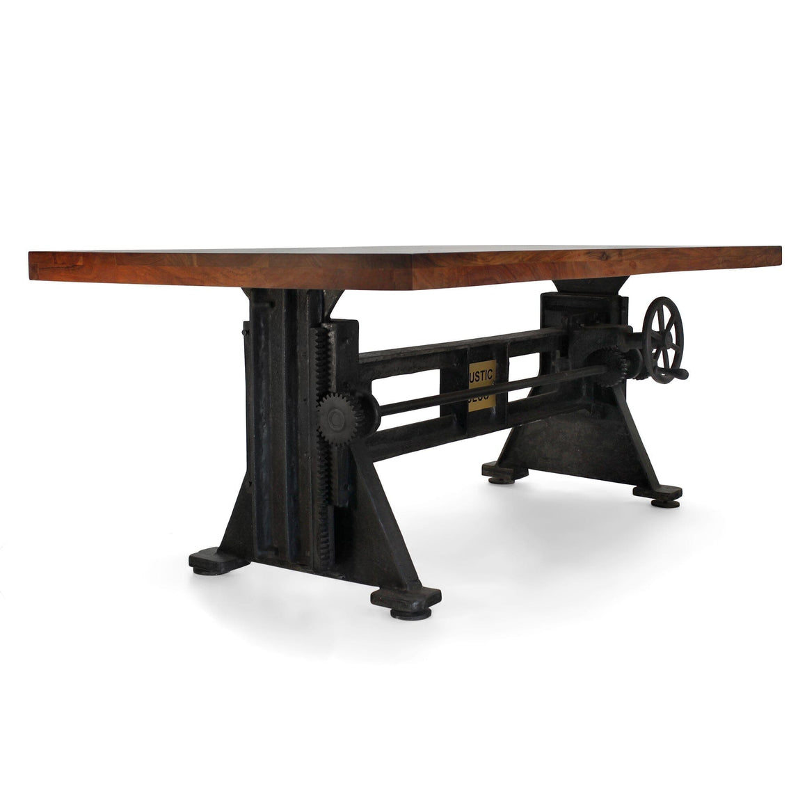 Craftsman Industrial Dining Table - Adjustable Height Iron Base - Provincial Top - Rustic Deco Incorporated