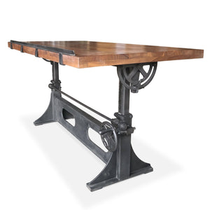 Industrial Adjustable Crank Drafting Desk - Tilt Top - Cast Iron Base 70" - Rustic Deco Incorporated
