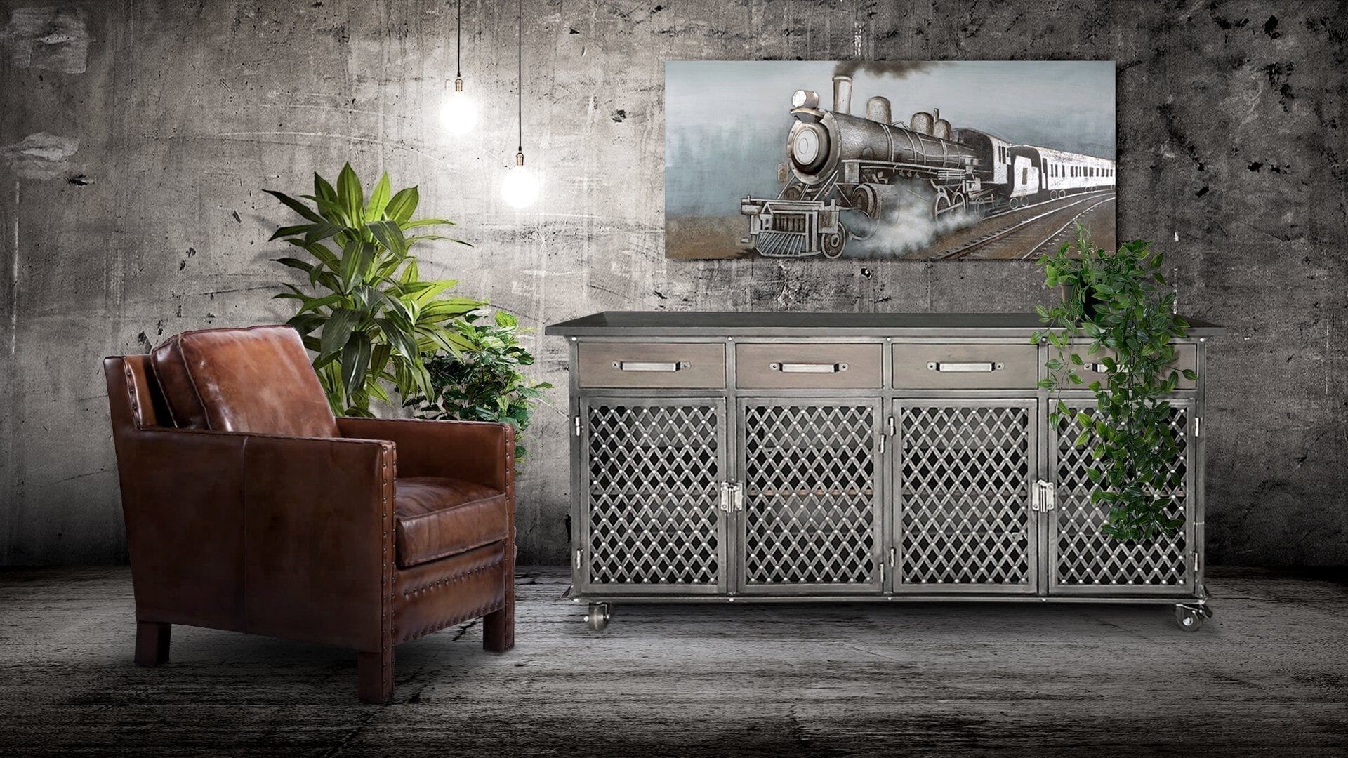 Industrial Bar Cart Console Mobile Storage Cabinet - Casters - Metal Frame