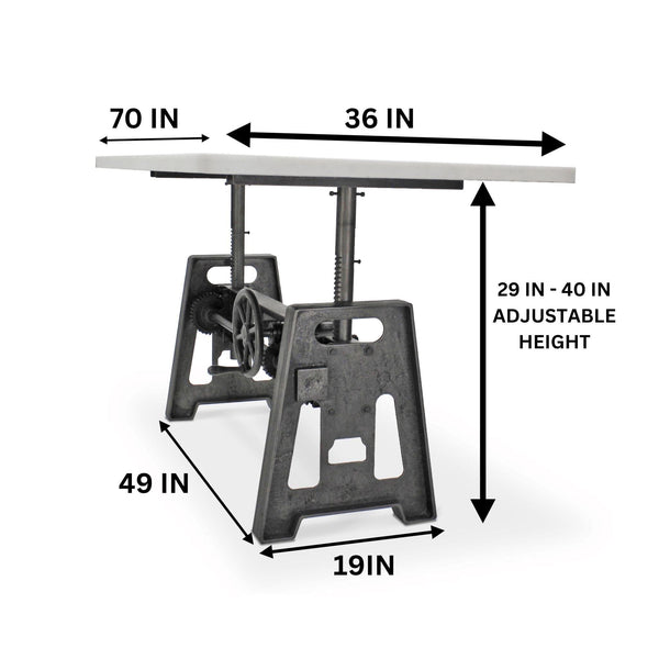Industrial Writing Table Desk Adjustable Height Iron Base Marble