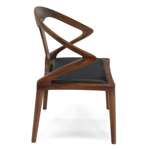 Isosceles Dining Guest Chair - Solid Walnut - Black Leather Seat - MCM - Rustic Deco Incorporated