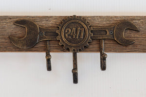 Large Wrench Workshop Wall Hanger Hooks - Cast Iron Embossed Metal - Rustic Deco Incorporated