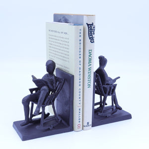 Rocking Chair Metal Bookends - Couple Reading - Abstract Figurine - Rustic Deco Incorporated