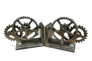 Steampunk Gears Sprocket Bookends - Metal Cogs Cast Iron - Pair - Rustic Deco Incorporated