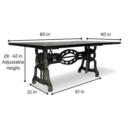 Shoemaker Industrial Dining Table - Adjustable Iron Base - Ebony Top