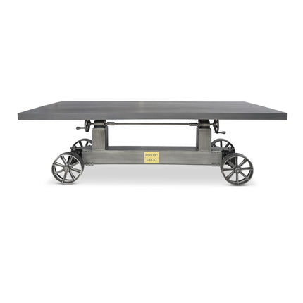 Industrial Trolley Dining Table - Iron Wheels - Adjustable - 8 ft Gray Top