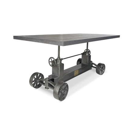 Industrial Trolley Dining Table - Iron Wheels - Adjustable - 8 ft Gray Top