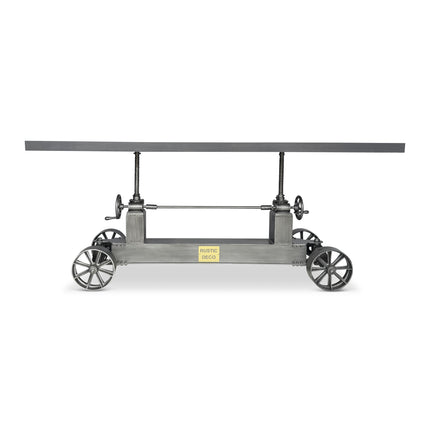 Industrial Trolley Dining Table - Iron Wheels - Adjustable - 8 ft Gray Top