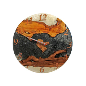 Black White Frosted Resin Epoxy Olive Wood Wall Clock 24 Inches Clock Rustic Deco Incorporated