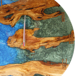 Blue Green Resin Epoxy Gloss Olive Wood Wall Clock 28 Inches Clock Rustic Deco Incorporated