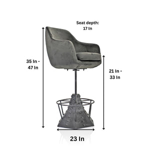 Casemate Industrial Dining Armchair - Adjustable Height - Gray Velvet - Pair Chair Rustic Deco