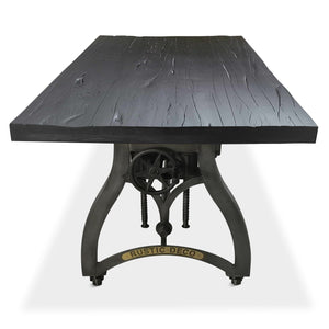 Crescent Industrial Dining Table - Adjustable Height - Casters - Black Ebony Top Dining Table Rustic Deco