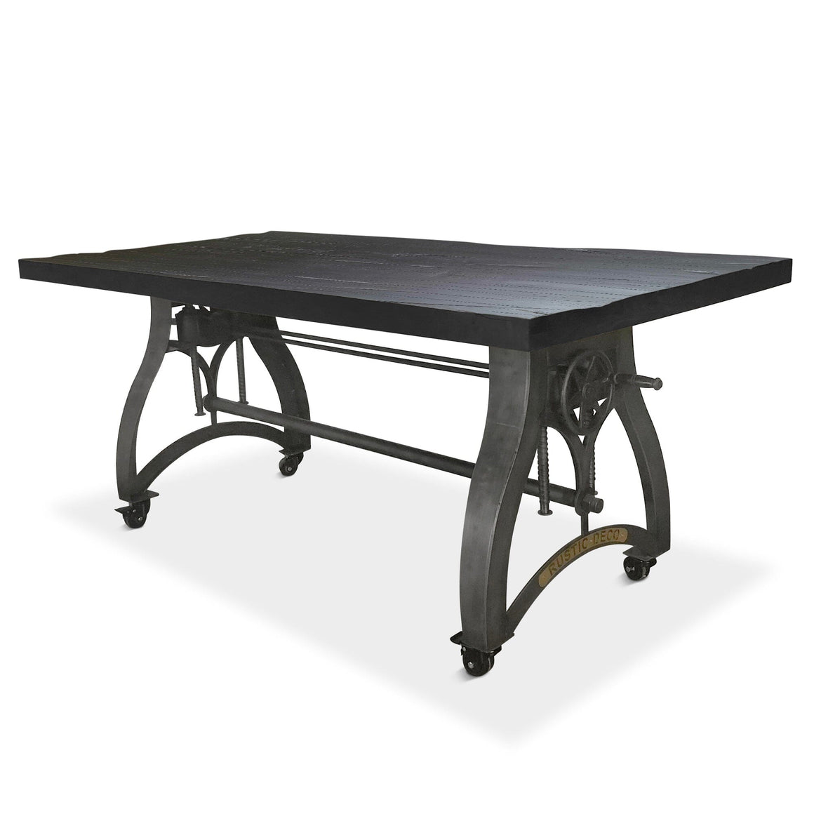Crescent Industrial Dining Table - Adjustable Height - Casters - Black Ebony Top Dining Table Rustic Deco