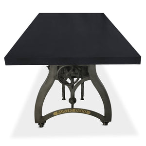 Crescent Industrial Dining Table - Adjustable Height - Casters - Ebony Dining Table Rustic Deco
