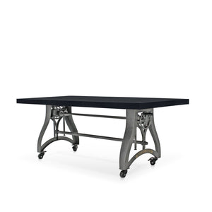 Crescent Industrial Dining Table - Adjustable Height - Casters - Ebony Dining Table Rustic Deco