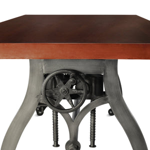 Crescent Industrial Dining Table - Adjustable Height - Casters - Mahogany Dining Table Rustic Deco