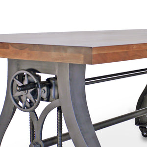 Crescent Industrial Dining Table - Adjustable Height - Casters - Natural Top Dining Table Rustic Deco
