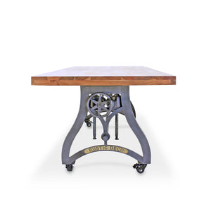 Crescent Industrial Dining Table - Adjustable Height - Casters - Natural Top Dining Table Rustic Deco