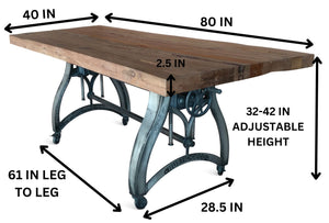 Crescent Industrial Dining Table - Adjustable Height - Casters - Rustic Natural Dining Table Rustic Deco