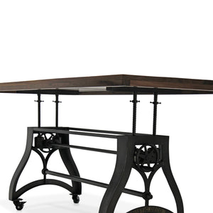 Crescent Industrial Dining Table - Adjustable Height - Casters - Rustic Natural Dining Table Rustic Deco