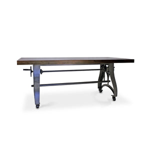 Crescent Industrial Dining Table - Adjustable Height - Casters - Walnut Dining Table Rustic Deco