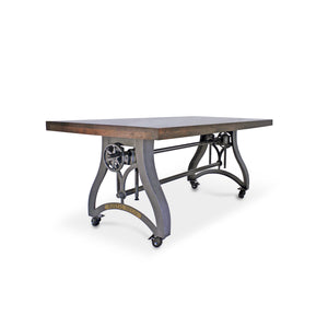 Crescent Industrial Dining Table - Adjustable Height - Casters - Walnut Dining Table Rustic Deco