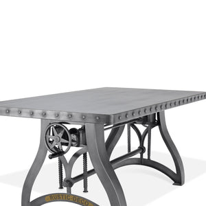 Crescent Writing Table Desk - Adjustable Height Metal Base - Steel Top Desk Rustic Deco