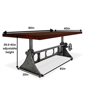 Delta Industrial Dining Adjustable Height Cast Iron Base - Mahogany Dining Table Rustic Deco
