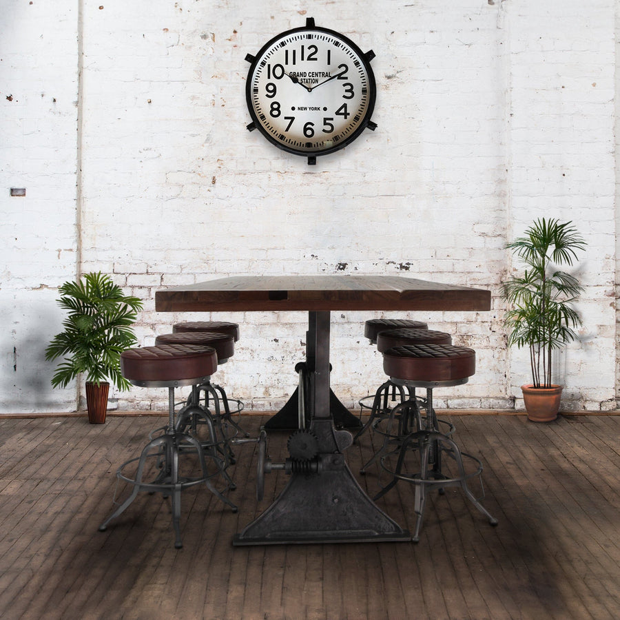 Delta Industrial Dining Adjustable Height Cast Iron Base - Walnut Rustic Dining Table Rustic Deco