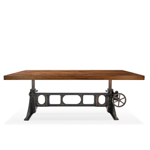 Delta Industrial Dining Adjustable Height Cast Iron Base - Walnut Rustic Dining Table Rustic Deco