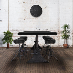 Delta Industrial Dining Adjustable Height Crank Cast Iron Base - Ebony Dining Table Rustic Deco