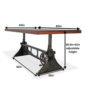 Delta Industrial Dining Adjustable Height Crank Cast Iron Base - Provincial Dining Table Rustic Deco