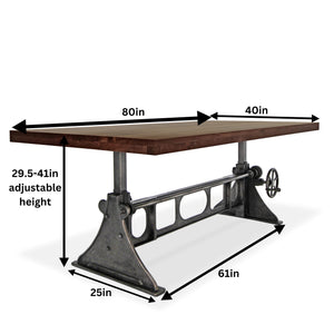 Delta Industrial Dining Adjustable Height Crank Cast Iron Base - Walnut Dining Table Rustic Deco