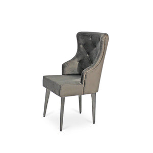 Farmhouse Luxury Dining Chair - Tufted Gray Velvet - Metal Legs - Pair Chair Rustic Deco
