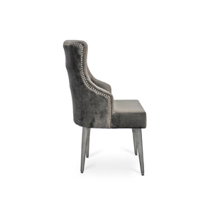 Farmhouse Luxury Dining Chair - Tufted Gray Velvet - Metal Legs - Pair Chair Rustic Deco