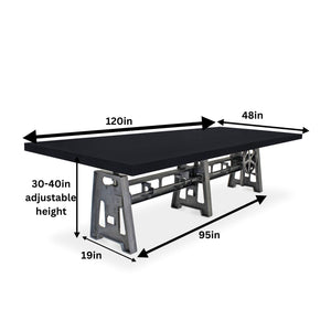 Industrial Communal Table - Cast Iron Base - Adjustable Height - Ebony Top DIY Rustic Deco