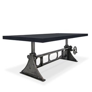 Industrial Dining - Adjustable Height Crank - Cast Iron Base - Ebony Dining Table Rustic Deco