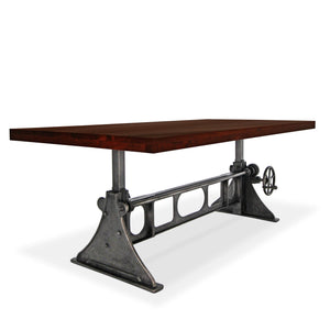 Industrial Dining - Adjustable Height Crank - Cast Iron Base - Mahogany Dining Table Rustic Deco