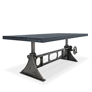 Industrial Dining - Adjustable Height Crank - Cast Iron Base - Pewter Dining Table Rustic Deco