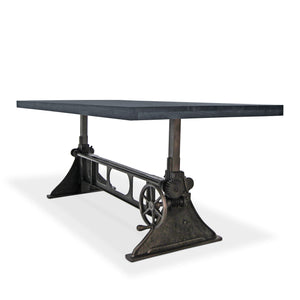Industrial Dining - Adjustable Height Crank - Cast Iron Base - Pewter Dining Table Rustic Deco
