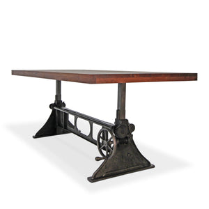 Industrial Dining - Adjustable Height Crank - Cast Iron Base - Provincial Dining Table Rustic Deco