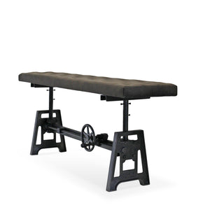 Industrial Dining Bench Seat - Cast Iron Base - Adjustable Charcoal Gray Velvet Top Bench Rustic Deco