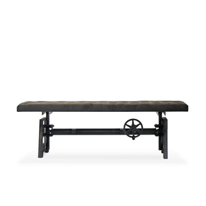 Industrial Dining Bench Seat - Cast Iron Base - Adjustable Charcoal Gray Velvet Top Bench Rustic Deco