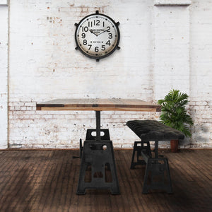 Industrial Dining Table 8 Foot - Cast Iron Base - Adjustable Height - Rustic Natural Dining Table Rustic Deco