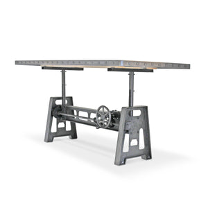Industrial Dining Table - Cast Iron Base - Adjustable Height - Steel Top Dining Table Rustic Deco