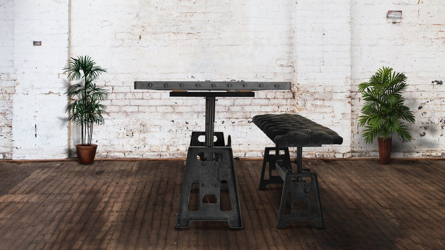 Industrial Dining Table - Cast Iron Base - Adjustable Height - Steel Top Dining Table Rustic Deco