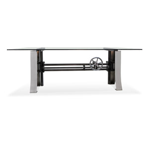 Industrial Dining Table Polished Stainless Steel Adjustable Height Glass Top Dining Table Rustic Deco